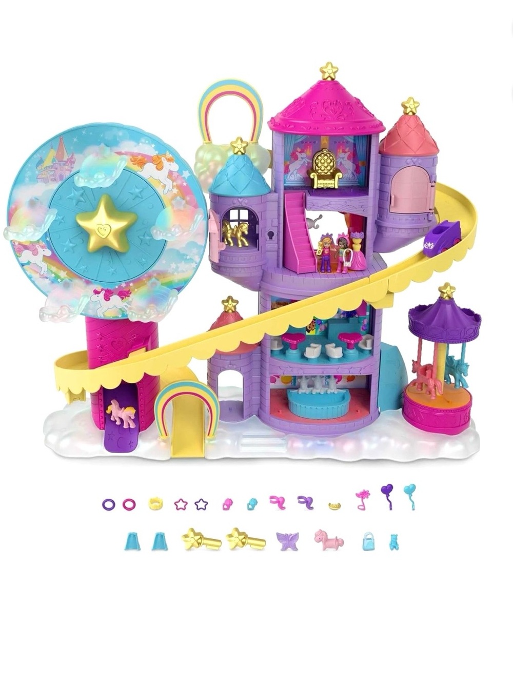 Polly Pocket Rainbow Funland Theme Park Playset with 2 Unicorns *NEW*